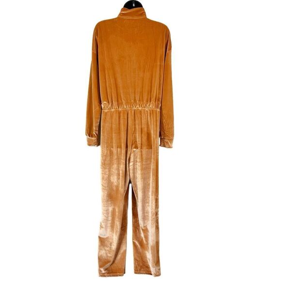 Fabletics Goldenrod Light Honey Velour Velvet Wide Leg Zip Up Jumpsuit - Picture 11 of 12